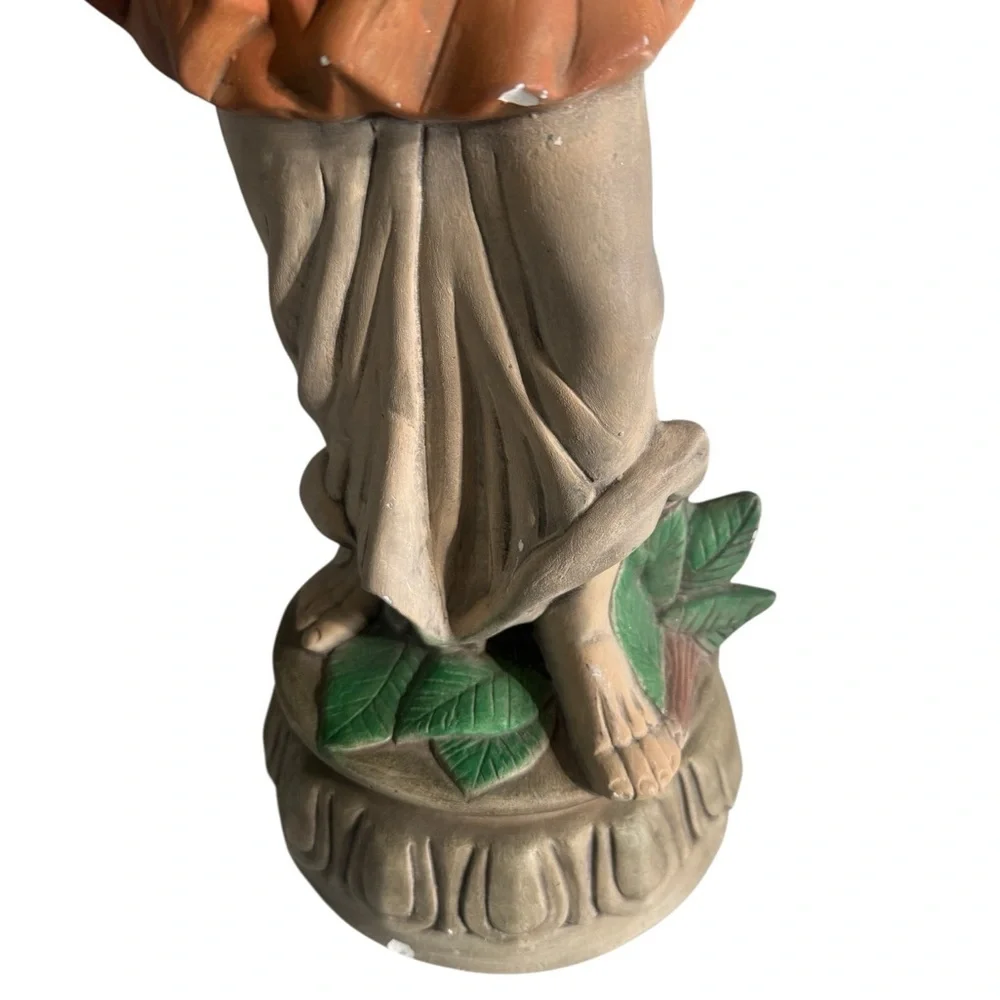 Vintage Asian Handcrafted Farmer Statue in Orange and Brown
